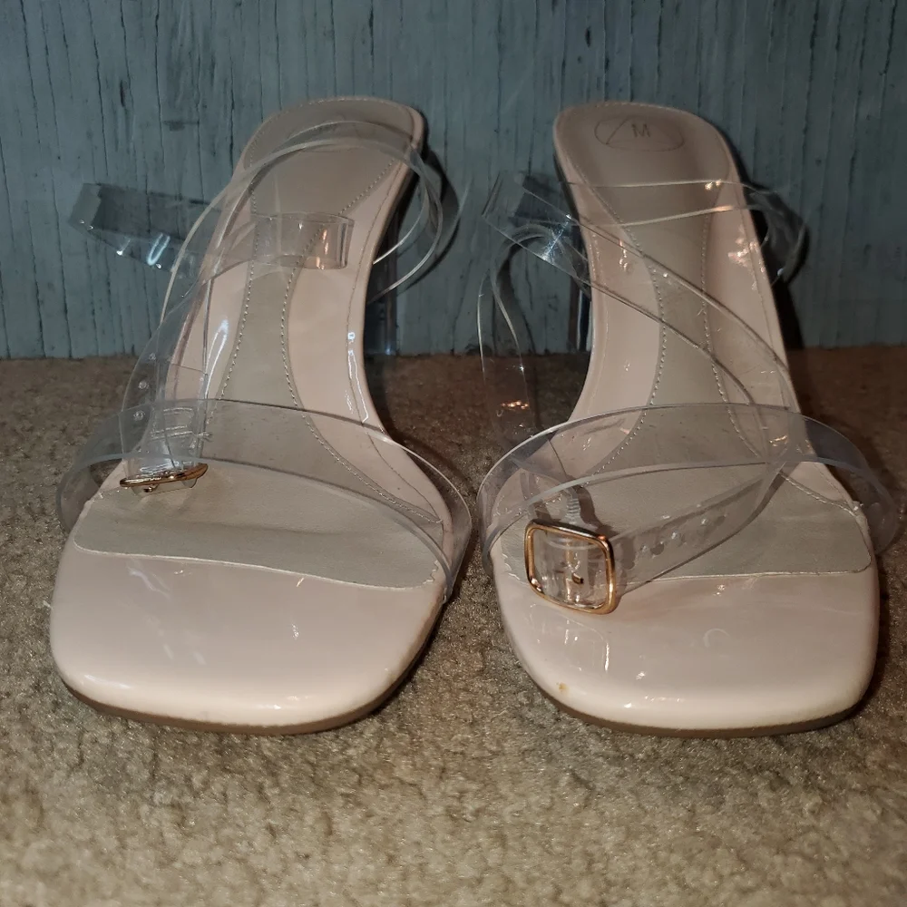 NWOT Misguided Clear Mid Illusion Heel Perspex Sandal, Size 10, Clear/Cr…